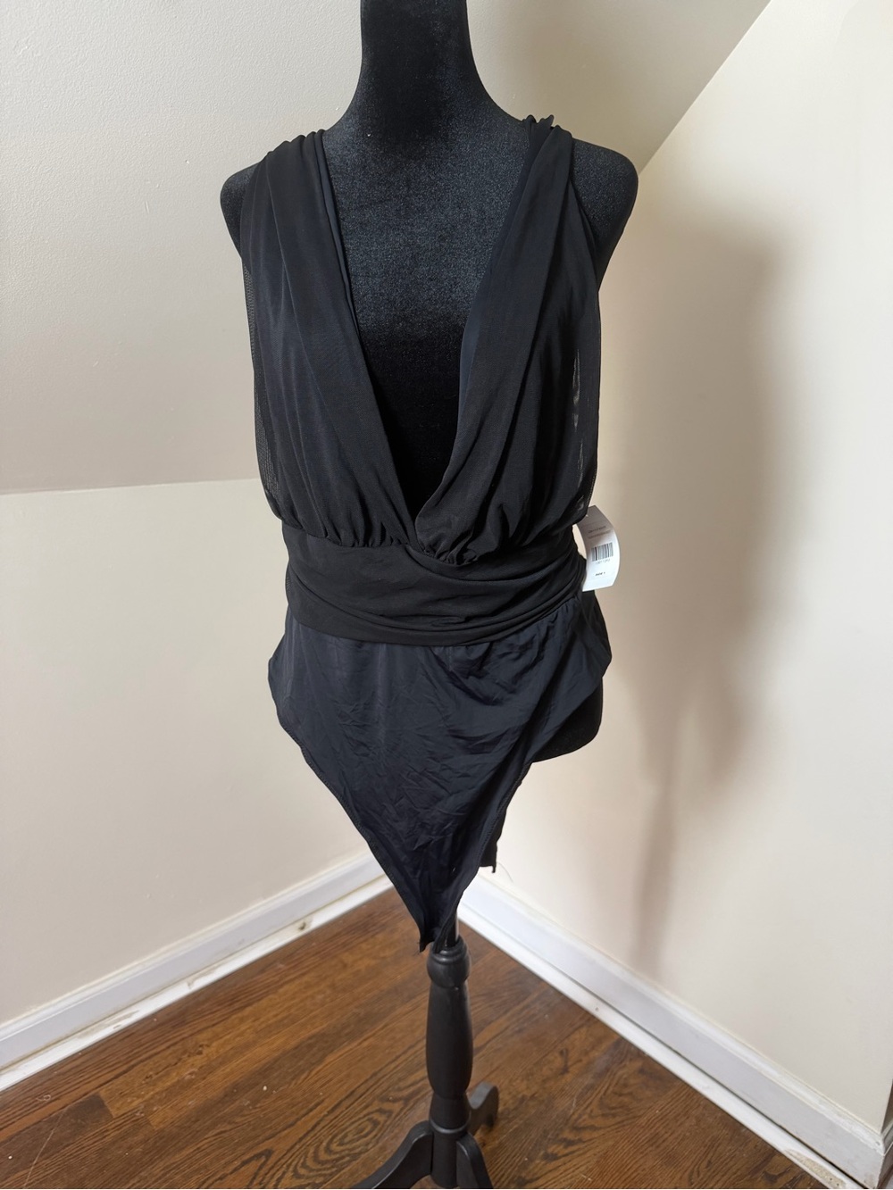 Fashion to Figure Black Draped Plunge Bodysuit